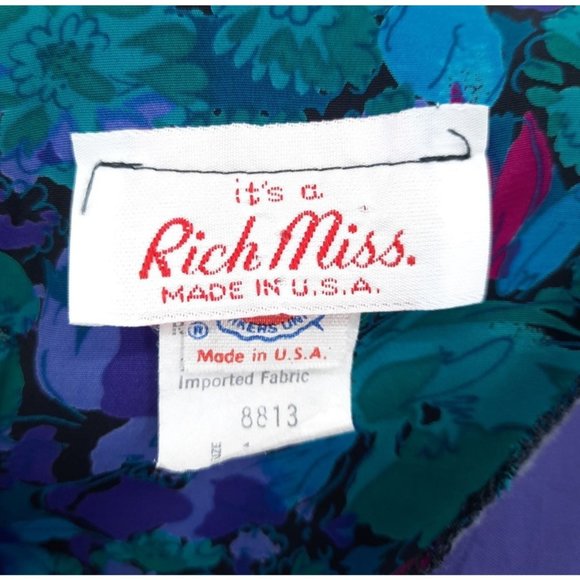 VTG 80s It's a Rich Miss Blue Pink Purple Floral Long Sleeve Blouson Dress L USA - Picture 10 of 12